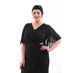 NAZBUTIQ ABİYE PAYET ŞİFON DETAY BALIK MODEL KISA KOL BÜYÜK BEDEN ABİYE ELBİSE 3099 SİYAH 48