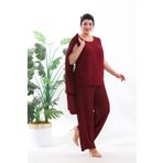 NAZBUTIQ ABİYE SİMLİ ESNEK KUMAŞ ÜÇLÜ ABİYE CEKET BLUZ PANTOLON TAKIM 3081 BORDO 56