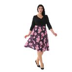 NAZBUTIQ KADIN KRUVAZE YAKA MİDİ BOY DESENLİ ELBİSE PEMBE ÇİÇEK 42