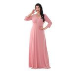 NAZBUTIQ KADIN KRUVAZE YAKA UZUN BOY ELBİSE PEMBE 40