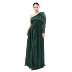 NAZBUTIQ Omuz Dekolte Simli Tül Abiye Elbise YEŞİL L/XL