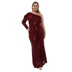 NAZBUTIQ Payet Tek Kol Esnek Abiye Elbise 3044 BORDO 56-58
