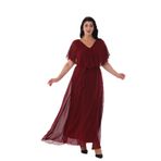 NAZBUTIQ V YAKA ŞİFON UZUN ELBİSE BORDO 52