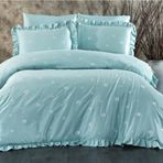 Nazik Home Sunny Papatya Nakışlı Nevresim Takımı Mint Çift Kişilik