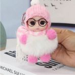NB Market Pembe Gözlüklü Tüylü Anahtarlık Bebek 10CM Tüylü Pofuduk - Beyaz - Pembe