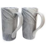 NBABSR 20oz Büyük Kahve Kupaları, Mermer Seramik Kahve Kupası 2'li Set, Ekstra Büyük Saplı Yenilikçi Porselen Uzun Çay Bardakları - Modern, Mutfak Ev Ofisi için Şık ve Atmosferik, Gri