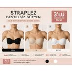 NBB 3’lü Straplez Desteksiz Sütyen Ekonomik Paket – Siyah Ten Beyaz - 80 - Siyah - Beyaz - Ten
