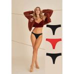 Nbb Siyah 3lü Lazer Kesim Tanga - Siyah - Kırmızı - Bej - L - XL