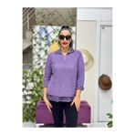 NC516028 İtalyan Leopar Desen Fularlı Erkek Yaka Kazak Mor