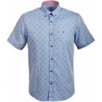 Ncs Erkek Mavi Kısa Kol Yazlık Gömlek Nokta Puan Desen Slim Fit Düğme Yaka Pamuk Ince Kumaş Jeans 7173 Shirt - 3XL