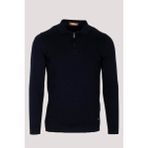 Ncs Erkek Polo Yaka Triko Lacivert Slim Fit Yarım Fermuarlı Balık Sırt Desenli Pamuklu Kazak Ncs 3006 - 3XL