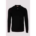 Ncs Erkek Polo Yaka Triko Siyah Slim Fit Yarım Fermuarlı Balık Sırt Desenli Pamuklu Kazak Ncs 3006 - 3XL