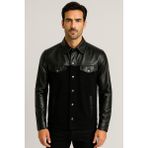 Ncs Jeans Erkek Gömlek Suni Deri ve Triko Karışımlı (Overshirt) Siyah 7348 - 2XL