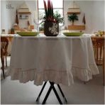NDC Home Ham Keten Krem Fırfırlı Yuvarlak Masa Örtüsü - 100 x 100 cm