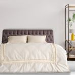 NDC Home Ham Keten Krem Ponponlu Tek Kişilik Nevresim Takımı - 160 x 220 cm