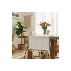 NDC HOME Ham Keten Siyah Şeritli Ponponlu 50 X 150 Cm. Krem Runner.