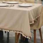 NDC Home Premium Bej Keten Kahverengi Şeritli Masa Örtüsü - 90 x 130 cm