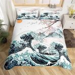 NDXRWDZR Çift Kişilik Nevresim Takımı Mavi Dalgalar Fermuarlı Nevresim Takımı Aldults Çocuklar için Yumuşak Hipoalerjenik Mikrofiber Yorgan Kılıfı 200x200 cm + 2 Yastık Kılıfı 50x75 cm