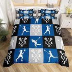 NDXRWDZR Çift Kişilik Nevresim Takımı Mavi Lacrosse Fermuarlı Nevresim Takımı Aldults Çocuklar için Yumuşak Hipoalerjenik Mikrofiber Yorgan Kılıfı 200x200 cm + 2 Yastık Kılıfı 50x75 cm