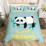 NDXRWDZR Çift Kişilik Nevresim Takımı Mavi Panda Nevresim Takımı Fermuarlı Kapamalı Yatak Örtüsü Aldults Çocuklar için Yumuşak Hipoalerjenik Mikrofiber Yorgan Kılıfı 200x200 cm + 2 Yastık Kılıfı 50x75