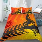 NDXRWDZR Çift Kişilik Nevresim Takımı, Motosiklet Nevresim Takımı, Fermuarlı Kapama, Aldults Çocuklar için Yumuşak Hipoalerjenik Mikrofiber Yorgan Kılıfı 200x200 cm + 2 Yastık Kılıfı 50x75 cm