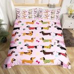 NDXRWDZR Çift Kişilik Nevresim Takımı Pembe Dachshund Nevresim Takımı Fermuarlı Nevresim Takımı Aldults Çocuklar için Yumuşak Hipoalerjenik Mikrofiber Yorgan Kılıfı 200x200 cm + 2 Yastık Kılıfı 50x75