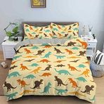 NDXRWDZR Çift Kişilik Nevresim Takımı Sarı Dinozor Nevresim Fermuarlı Kapamalı Yatak Örtüsü Aldults Çocuklar için Yumuşak Hipoalerjenik Mikrofiber Yorgan Kılıfı 200x200 cm + 2 Yastık Kılıfı 50x75 cm