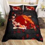 NDXRWDZR Çift Kişilik Nevresim Takımı Siyah Koi Fermuarlı Nevresim Takımı Aldults Çocuklar için Yumuşak Hipoalerjenik Mikrofiber Yorgan Kılıfı 200x200 cm + 2 Yastık Kılıfı 50x75 cm