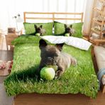 NDXRWDZR Çift Kişilik Nevresim Takımı, Yeşil Bulldog Nevresim Takımı, Fermuarlı Kapama, Aldults Çocuklar için Yumuşak Hipoalerjenik Mikrofiber Yorgan Kılıfı 200x200 cm + 2 Yastık Kılıfı 50x75 cm
