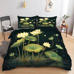 NDXRWDZR Çift Kişilik Nevresim Takımı Yeşil Lotus Yaprağı Nevresim Fermuarlı Kapamalı Yatak Örtüsü Aldults Çocuklar için Yumuşak Hipoalerjenik Mikrofiber Yorgan Kılıfı 200x200 cm + 2 Yastık Kılıfı