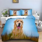 NDXRWDZR King Size Nevresim Takımı Açık Mavi Golden Retriever Fermuarlı Nevresim Takımı Aldults Çocuklar için Yumuşak Hipoalerjenik Mikrofiber Yorgan Kılıfı 230x220 cm + 2 Yastık Kılıfı 50x75 cm