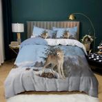 NDXRWDZR King Size Nevresim Takımı Açık Mavi Kurt Nevresim Fermuarlı Kapamalı Yatak Seti Aldults Çocuklar için Yumuşak Hipoalerjenik Mikrofiber Yorgan Kılıfı 230x220 cm + 2 Yastık Kılıfı 50x75 cm
