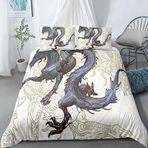 NDXRWDZR King Size Nevresim Takımı Beyaz Ejderha Nevresim Fermuarlı Nevresim Takımı Aldults Çocuklar için Yumuşak Hipoalerjenik Mikrofiber Yorgan Kılıfı 230x220 cm + 2 Yastık Kılıfı 50x75 cm
