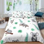 NDXRWDZR King Size Nevresim Takımı Beyaz Koala Fermuarlı Nevresim Takımı Aldults Çocuklar için Yumuşak Hipoalerjenik Mikrofiber Yorgan Kılıfı 230x220 cm + 2 Yastık Kılıfı 50x75 cm