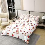 NDXRWDZR King Size Nevresim Takımı Çilekli Kek Nevresim Takımı Fermuarlı Yatak Seti Aldults Çocuklar için Yumuşak Hipoalerjenik Mikrofiber Yorgan Kılıfı 230x220 cm + 2 Yastık Kılıfı 50x75 cm