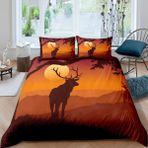 NDXRWDZR King Size Nevresim Takımı Geyik Gün Batımı Nevresim Fermuarlı Nevresim Takımı Aldults Çocuklar için Yumuşak Hipoalerjenik Mikrofiber Yorgan Kılıfı 230x220 cm + 2 Yastık Kılıfı 50x75 cm