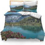 NDXRWDZR King Size Nevresim Takımı Göl Nevresim Takımı Fermuarlı Yatak Seti Aldults Çocuklar için Yumuşak Hipoalerjenik Mikrofiber Yorgan Kılıfı 230x220 cm + 2 Yastık Kılıfı 50x75 cm