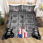 NDXRWDZR King Size Nevresim Takımı Gri Gitar Yorgan Kılıfı Fermuarlı Nevresim Takımı Aldults Çocuklar için Yumuşak Hipoalerjenik Mikrofiber Yorgan Kılıfı 230x220 cm + 2 Yastık Kılıfı 50x75 cm