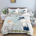 NDXRWDZR King Size Nevresim Takımı Gri Tavşan Nevresim Fermuarlı Nevresim Takımı Aldults Çocuklar için Yumuşak Hipoalerjenik Mikrofiber Yorgan Kılıfı 230x220 cm + 2 Yastık Kılıfı 50x75 cm
