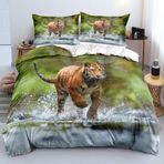 NDXRWDZR King Size Nevresim Takımı Kahverengi Kaplan Nevresim Fermuarlı Nevresim Takımı Aldults Çocuklar için Yumuşak Hipoalerjenik Mikrofiber Yorgan Kılıfı 230x220 cm + 2 Yastık Kılıfı 50x75 cm