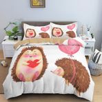 NDXRWDZR King Size Nevresim Takımı Kahverengi Kirpi Nevresim Fermuarlı Nevresim Takımı Aldults Çocuklar için Yumuşak Hipoalerjenik Mikrofiber Yorgan Kılıfı 230x220 cm + 2 Yastık Kılıfı 50x75 cm