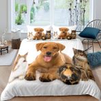 NDXRWDZR King Size Nevresim Takımı, Kahverengi Labrador Nevresim Takımı, Fermuarlı Kapamalı Yatak Seti, Aldults Çocuklar için Yumuşak Hipoalerjenik Mikrofiber Yorgan Kılıfı 230x220 cm + 2 Yastık
