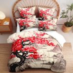 NDXRWDZR King Size Nevresim Takımı Kırmızı Erik Çiçekleri Fermuarlı Nevresim Takımı Aldults Çocuklar için Yatak Seti Yumuşak Hipoalerjenik Mikrofiber Yorgan Kılıfı 230x220 cm + 2 Yastık Kılıfı 50x75