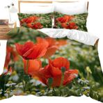 NDXRWDZR King Size Nevresim Takımı Kırmızı Gelincik Nevresim Fermuarlı Nevresim Takımı Aldults Çocuklar için Yumuşak Hipoalerjenik Mikrofiber Yorgan Kılıfı 230x220 cm + 2 Yastık Kılıfı 50x75 cm