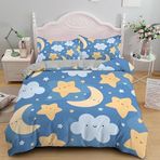 NDXRWDZR King Size Nevresim Takımı Mavi Ay Yıldız Nevresim Fermuarlı Nevresim Takımı Aldults Çocuklar için Yumuşak Hipoalerjenik Mikrofiber Yorgan Kılıfı 230x220 cm + 2 Yastık Kılıfı 50x75 cm