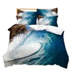 NDXRWDZR King Size Nevresim Takımı Mavi Dalgalar Fermuarlı Nevresim Takımı Aldults Çocuklar için Yatak Seti Yumuşak Hipoalerjenik Mikrofiber Yorgan Kılıfı 230x220 cm + 2 Yastık Kılıfı 50x75 cm