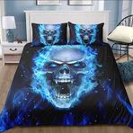 NDXRWDZR King Size Nevresim Takımı Mavi Kafatası Nevresim Fermuarlı Kapak Yatak Seti Aldults Çocuklar için Yumuşak Hipoalerjenik Mikrofiber Yorgan Kılıfı 230x220 cm + 2 Yastık Kılıfı 50x75 cm