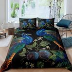NDXRWDZR King Size Nevresim Takımı Mavi Tavus Kuşu Nevresim Fermuarlı Nevresim Takımı Aldults Çocuklar için Yumuşak Hipoalerjenik Mikrofiber Yorgan Kılıfı 230x220 cm + 2 Yastık Kılıfı 50x75 cm