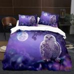 NDXRWDZR King Size Nevresim Takımı Mor Baykuş Nevresim Fermuarlı Nevresim Takımı Aldults Çocuklar için Yumuşak Hipoalerjenik Mikrofiber Yorgan Kılıfı 230x220 cm + 2 Yastık Kılıfı 50x75 cm