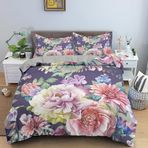 NDXRWDZR King Size Nevresim Takımı Mor Çiçekler Fermuarlı Nevresim Takımı Aldults Çocuklar için Yatak Seti Yumuşak Hipoalerjenik Mikrofiber Yorgan Kılıfı 230x220 cm + 2 Yastık Kılıfı 50x75 cm